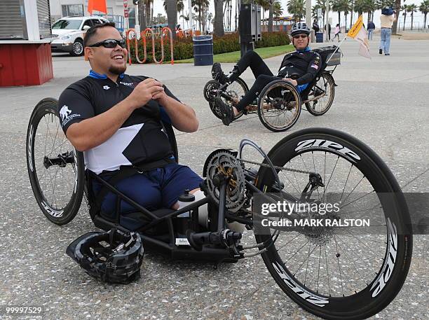 Iraq war veteran Latseen Benson joins other injured war veterans as they prepare to kick off their 3 day "Wounded Warrior Project Soldier Ride" to...