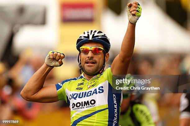 Francesco Chicchi of Italy, riding for team Liquigas-Doimo celebrates as he wins the sprint to the finish line on the fourth stage of the Tour of...