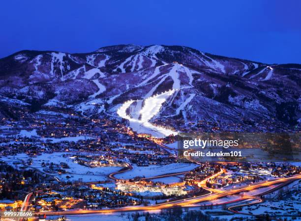 steamboat springs at dusk, colorado, america, usa - steamboat springs stock pictures, royalty-free photos & images