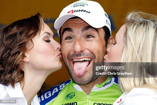 Francesco Chicchi of Italy, riding for team Liquigas-Doimo celebrates on the podium after winning the fourth stage of the Tour of California on May...