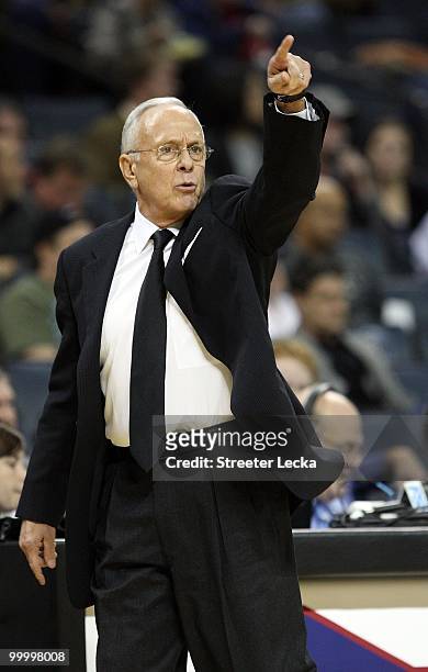 Head coach Larry Brown of the Charlotte Bobcats calls a play during the game against the San Antonio Spurs on January 15, 2010 at Time Warner Cable...