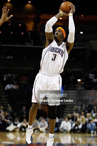 Gerald Wallace of the Charlotte Bobcats shoots during the game against the San Antonio Spurs on January 15, 2010 at Time Warner Cable Arena in...