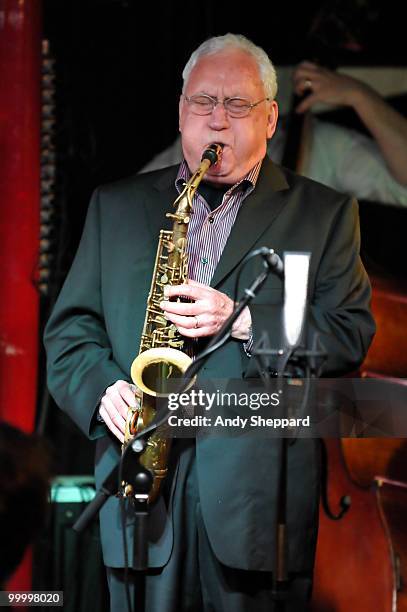 American Jazz composer and saxophonist Lee Konitz performs on stage at Pizza Express Jazz Club, Soho on May 19, 2010 in London, England.