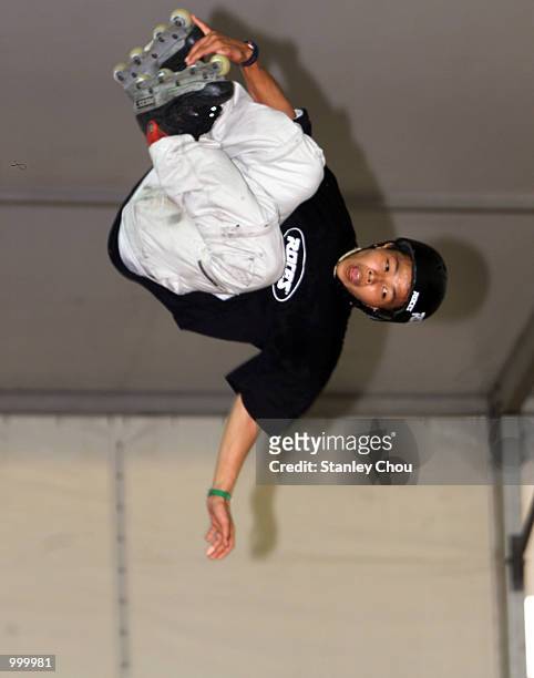 Jeerasak Tassorn of Thailand in action during Pro-stunt Demonstration of the Aggressive Inline Skating Park during the Asian X-Games Qualifier held...