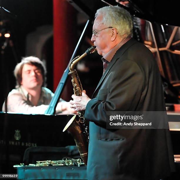 American Jazz composer and saxophonist Lee Konitz performs on stage at Pizza Express Jazz Club, Soho on May 19, 2010 in London, England.