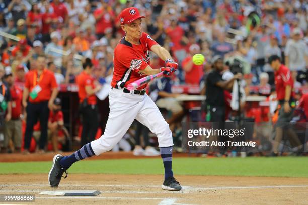 Bill Nye bats during the Legends & Celebrity Softball Game at Nationals Park on Sunday, July 15, 2018 in Washington, D.C. *** Bill Nye