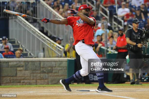 Cliff Floyd bats during the Legends & Celebrity Softball Game at Nationals Park on Sunday, July 15, 2018 in Washington, D.C. *** Cliff Floyd
