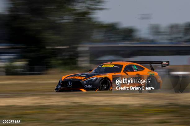 The Mercedes AMG GT3 of Matt Brabham and Daniel Morad races on the track before the Pirelli World Challenge GT race at Portland International Raceway...