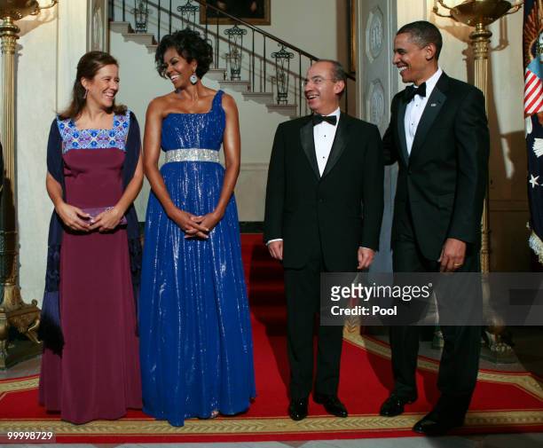 President Barack Obama and first lady Michelle Obama welcome Mexican President Felipe Calderon and his wife Margarita Zavala to the White House for a...