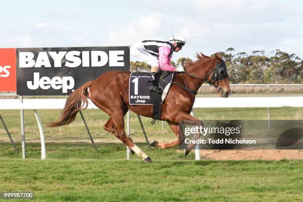 All Day Every Day ridden by Craig Robertson goes out for the Shannon Bros Cartage BM58 Handicap at Murtoa Racecourse on July 16, 2018 in Murtoa,...