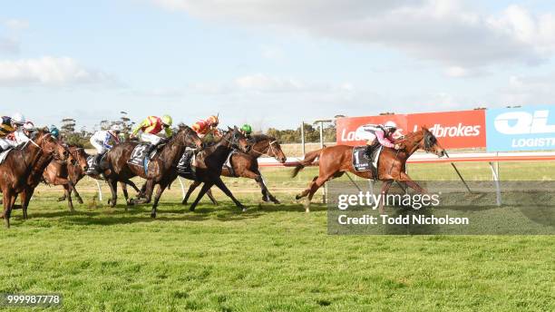 All Day Every Day ridden by Craig Robertson wins the Shannon Bros Cartage BM58 Handicap at Murtoa Racecourse on July 16, 2018 in Murtoa, Australia.