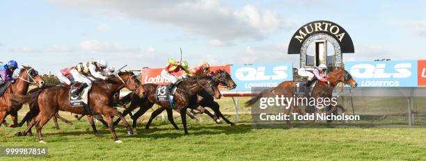 All Day Every Day ridden by Craig Robertson wins the Shannon Bros Cartage BM58 Handicap at Murtoa Racecourse on July 16, 2018 in Murtoa, Australia.