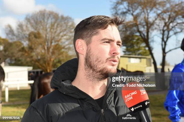 Trainer Jody Thompson after his horse All Day Every Day won the Shannon Bros Cartage BM58 Handicap at Murtoa Racecourse on July 16, 2018 in Murtoa,...