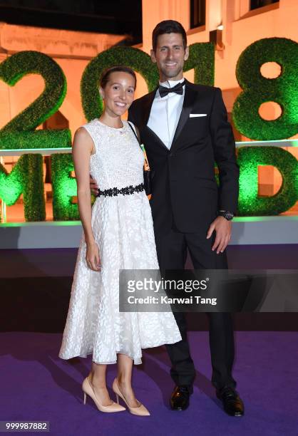 Jelena Djokovic and Novak Djokovic attend the Wimbledon Champions Dinner at The Guildhall on July 15, 2018 in London, England.