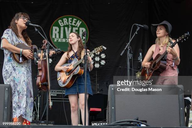 Sara Watkins, Sarah Jarosz and Aoife O'Donovan of I'm With Her performs during the Green River Festival at the Greenfield Community College on July...