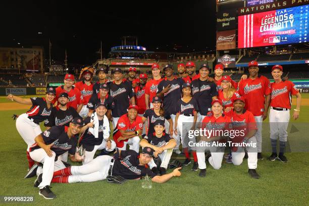 Participants pose for a group photo after the Legends & Celebrity Softball Game at Nationals Park on Sunday, July 15, 2018 in Washington, D.C. ***