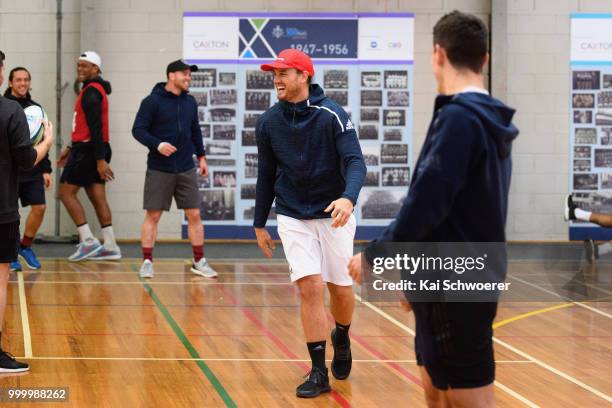 Israel Dagg reacts during a Crusaders Super Rugby training session at St Andrew's College on July 16, 2018 in Christchurch, New Zealand.