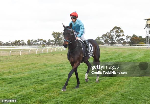 Great Alpine Road ridden by Jarrod Fry goes out for the Ladbrokes BM58 Handicap at Murtoa Racecourse on July 16, 2018 in Murtoa, Australia.