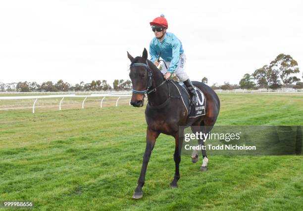 Great Alpine Road ridden by Jarrod Fry goes out for the Ladbrokes BM58 Handicap at Murtoa Racecourse on July 16, 2018 in Murtoa, Australia.