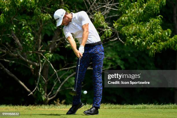 Sam Ryder hits a tee shot on the second hole during the final round of the John Deere Classic on July 15, 2018 at the TPC Deere Run in Silvis,...