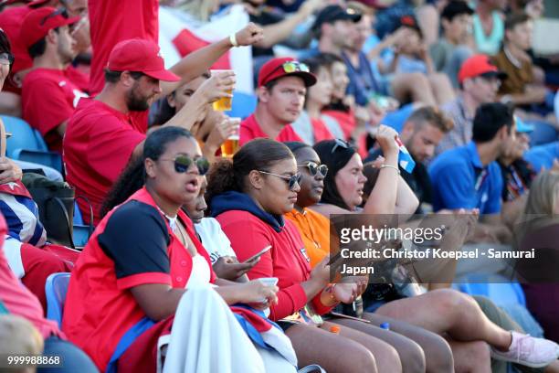 Fans watch the Haarlem Baseball Week game between Cuba and Japan at Pim Mulier Stadion on July 15, 2018 in Haarlem, Netherlands. Japan won 7-1...