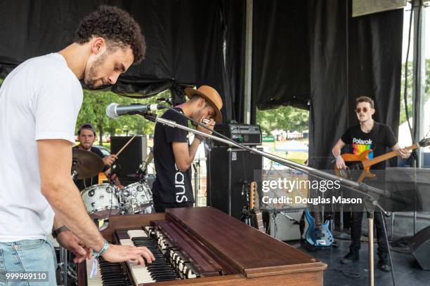 Khalif Neville and Friends performs during the Green River Festival at the Greenfield Community College on July 15, 2018 in Greenfield, Massachusetts.