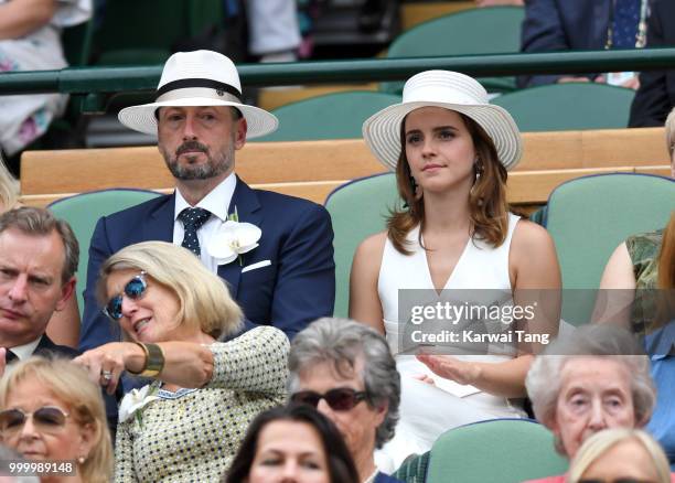 John Vosler and Emma Watson attend day twelve of the Wimbledon Tennis Championships at the All England Lawn Tennis and Croquet Club on July 14, 2018...