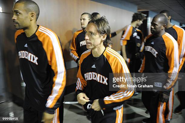 Steve Nash and the Phoenix Suns prepare to run onto the court before taking on the Los Angeles Lakers in Game Two of the Western Conference Finals...