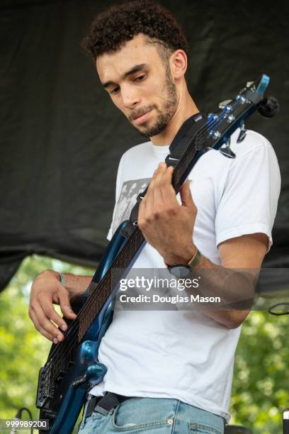 Khalif Neville and Friends performs during the Green River Festival at the Greenfield Community College on July 15, 2018 in Greenfield, Massachusetts.