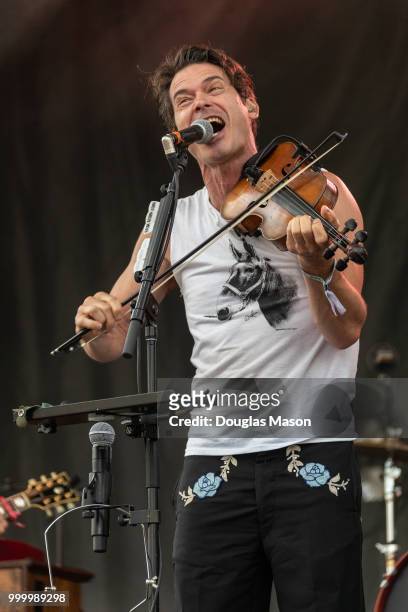 Ketch Secor of Old Crow Medicine Show performs during the Green River Festival at the Greenfield Community College on July 15, 2018 in Greenfield,...