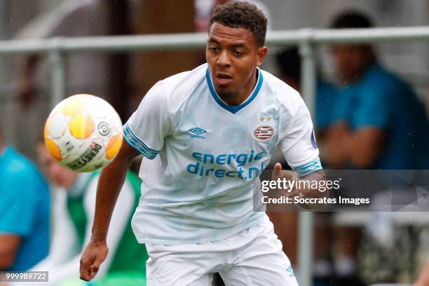 Donyell Malen of PSV during the Club Friendly match between PSV v Neuchatel Xamax FCS on July 14, 2018 in Bagnes Switzerland