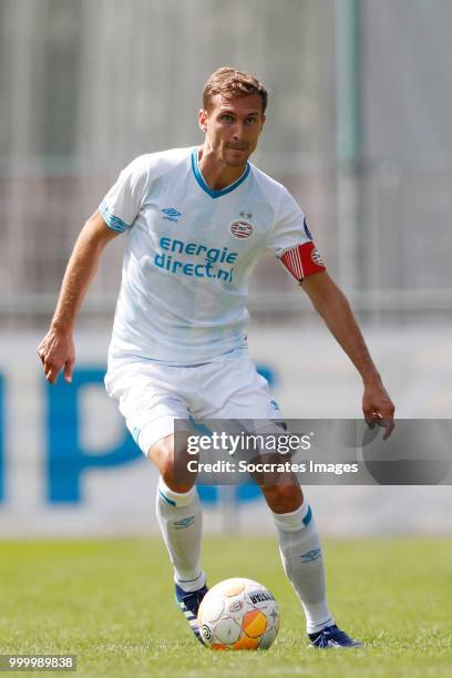 Daniel Schwaab of PSV during the Club Friendly match between PSV v Neuchatel Xamax FCS on July 14, 2018 in Bagnes Switzerland