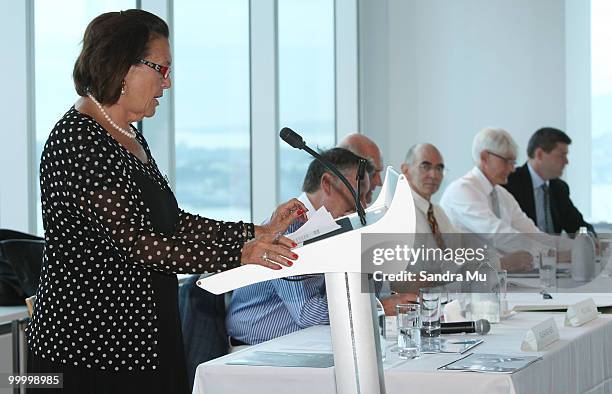 Rosanne Meo, Chairwoman of the Brisco Group addresses the shareholders the Annual General Meeting on May 20, 2010 in Auckland, New Zealand. The...