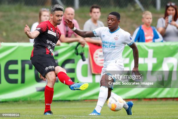 Steven Bergwijn of PSV during the Club Friendly match between PSV v Neuchatel Xamax FCS on July 14, 2018 in Bagnes Switzerland