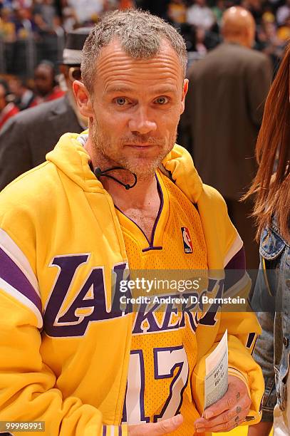 Flea of the Red Hot Chili Peppers attends a game between the Phoenix Suns and the Los Angeles Lakers in Game Two of the Western Conference Finals...