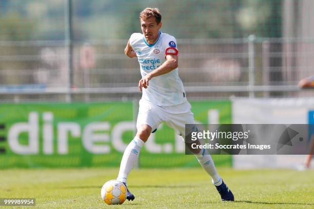 Daniel Schwaab of PSV during the Club Friendly match between PSV v Neuchatel Xamax FCS on July 14, 2018 in Bagnes Switzerland