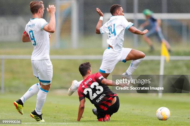 Luuk de Jong of PSV, Donyell Malen of PSV during the Club Friendly match between PSV v Neuchatel Xamax FCS on July 14, 2018 in Bagnes Switzerland