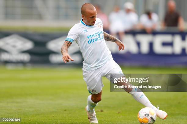 Angelino of PSV during the Club Friendly match between PSV v Neuchatel Xamax FCS on July 14, 2018 in Bagnes Switzerland