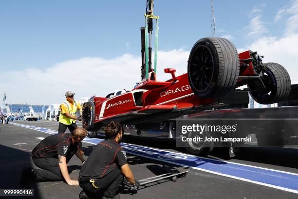 General veiw of the paddock during the Formula E New York City Race on July 15, 2018 in New York City.