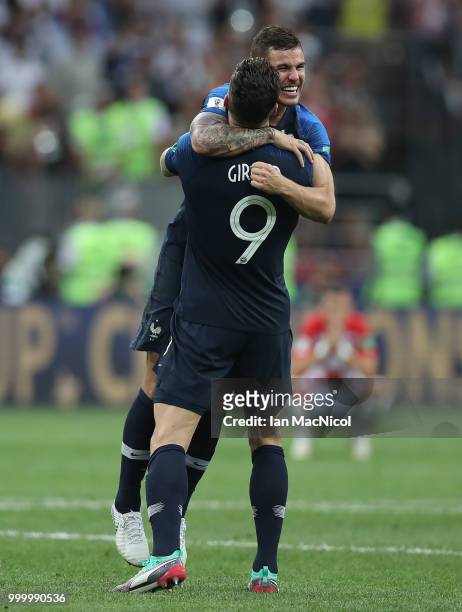 Olivier Giroud and Lucas Hernandez of France celebrates at the final whistle during the 2018 FIFA World Cup Russia Final between France and Croatia...