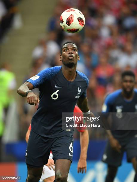 Paul Pogba of France in action during the 2018 FIFA World Cup Russia Final between France and Croatia at Luzhniki Stadium on July 15, 2018 in Moscow,...