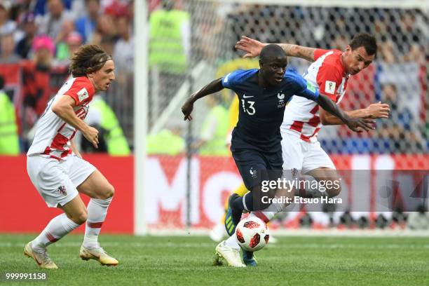 Ngolo Kante of France controls the ball during the 2018 FIFA World Cup Russia Final between France and Croatia at Luzhniki Stadium on July 15, 2018...