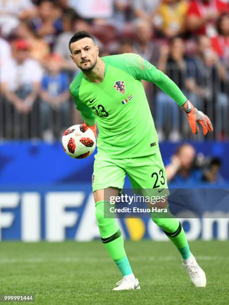 Danijel Subasic of Croatia in action during the 2018 FIFA World Cup Russia Final between France and Croatia at Luzhniki Stadium on July 15, 2018 in...