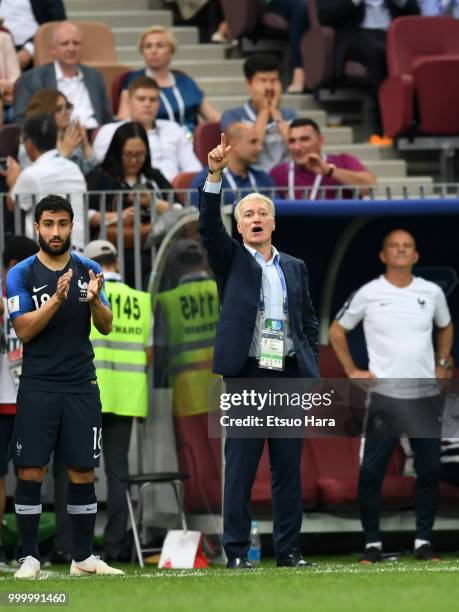 France head coach Didier Deschamps gestures during the 2018 FIFA World Cup Russia Final between France and Croatia at Luzhniki Stadium on July 15,...