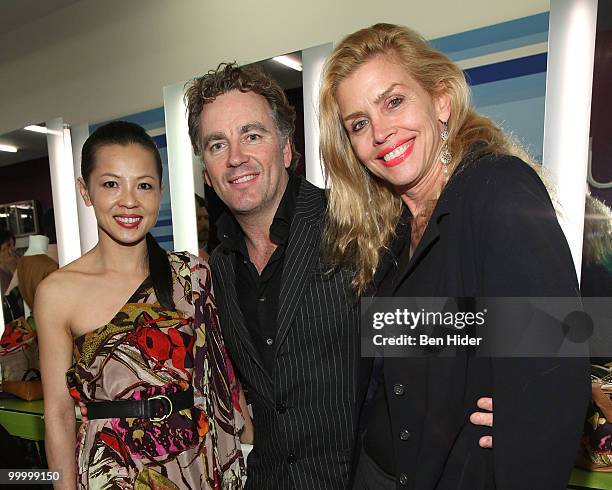 Designer Thuy Diep, Rodney Cutler and Debbie Dickinson attend the Celebrate Summer in Style party at Cutler Soho Salon on May 19, 2010 in New York...