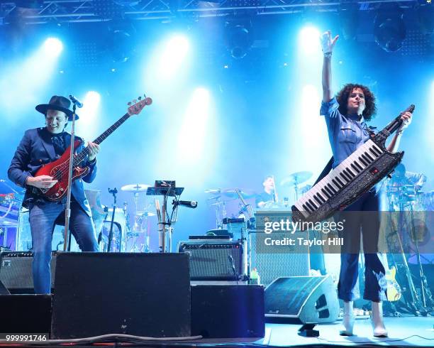 Win Butler and Regine Chassagne of Arcade Fire performs during the 2018 Forecastle Music Festival at Louisville Waterfront Park on July 15, 2018 in...