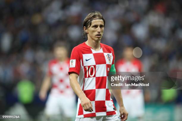 Luka Modric of Croatia is seen during the 2018 FIFA World Cup Russia Final between France and Croatia at Luzhniki Stadium on July 15, 2018 in Moscow,...