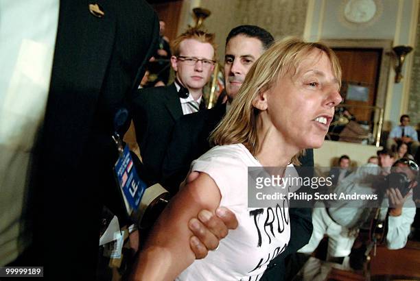 Medea Benjamin, cofounder of the womens activism group Code Pink, protests the speach of Prime Minister Nuri al-Malikiwith a call to the end of the...