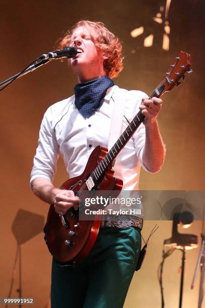 Richard Reed Parry of Arcade Fire performs during the 2018 Forecastle Music Festival at Louisville Waterfront Park on July 15, 2018 in Louisville,...