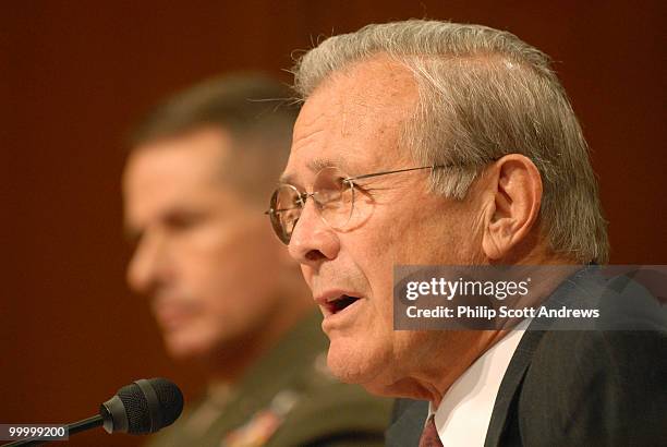 Chariman of the Joint Chiefs of Staff Gen. Peter Pace and Secretary of Defense, Donald Rumsfeld testify before the Senate Armed Services Committee on...